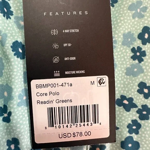 NWT Bad Birdie Men's Teal Floral Print Polyester Polo Shirt Medium MSRP $78 - Picture 2 of 7